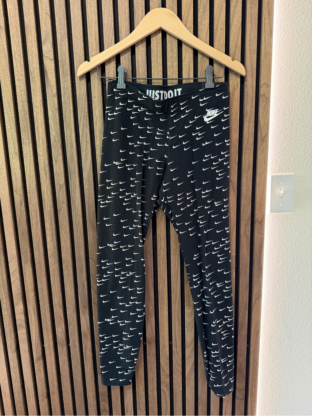 Nike Black Leggings with White Swoosh Print